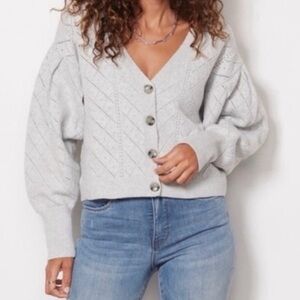 Evereve Diamond Knit Balloon Sleeve Cardigan NWT Small V-Neck Button Front